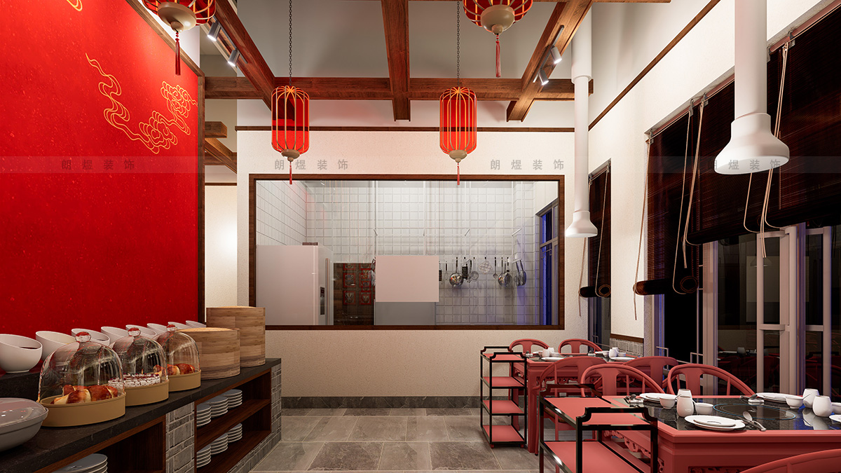 400平中國(guó)風(fēng)火鍋店裝修效果圖